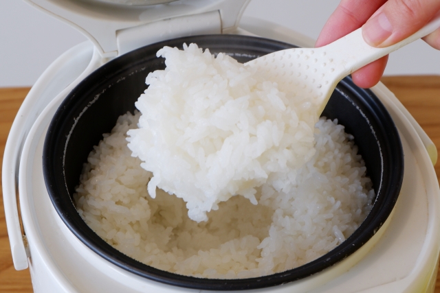 炊飯器で炊きあがったご飯の画像