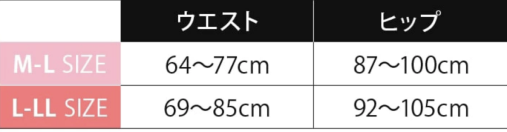 フラミンゴレギンスのサイズチャート画像